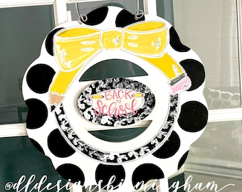 Teacher interchangeable wreath door hanger with polka dots and hand lettering interchangeable teacher door hanger