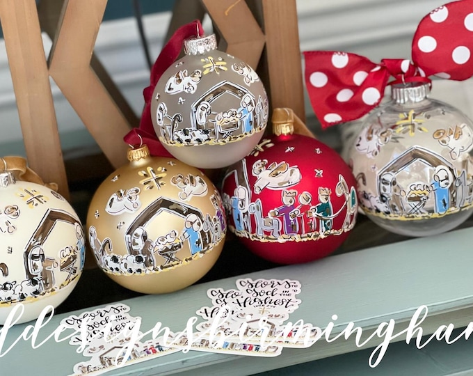 Featured listing image: Nativty Christmas ornament with mary joseph baby jesus shepherds wisemen hand painted