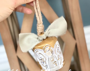 angel ornament bell hand painted gold metal