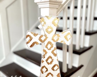 Cross door hanger white with gold  farmhouse