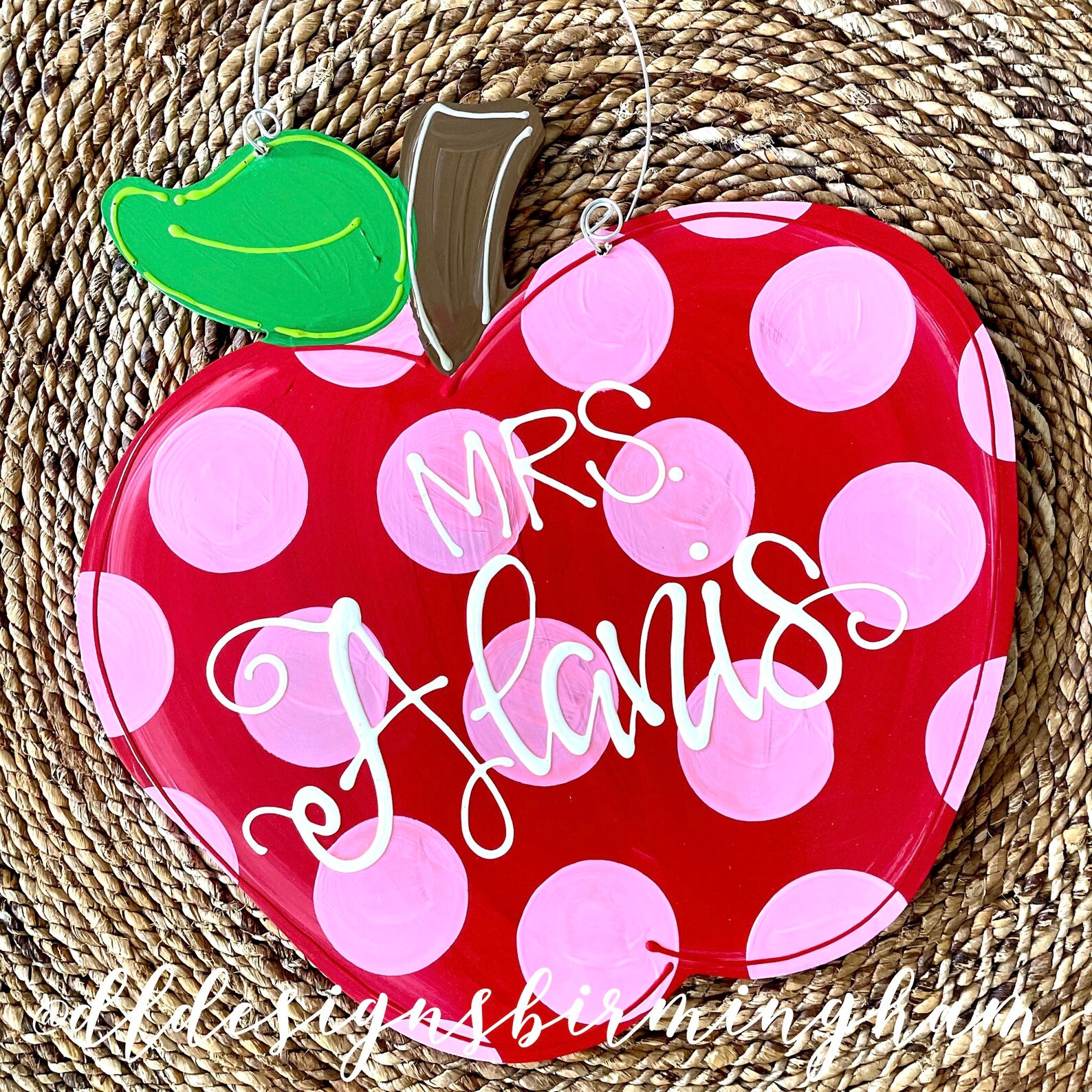 Apple Teacher Door Hanger Hand Lettered Apple Polka Dots Etsy