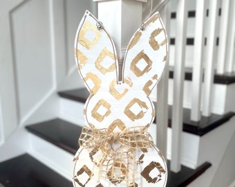Easter bunny door hanger white with gold  farmhouse