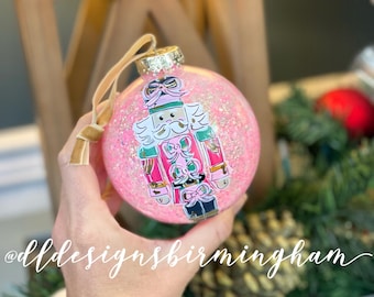 Nutcracker christmas ornament pink glitter hand painted custom personalized