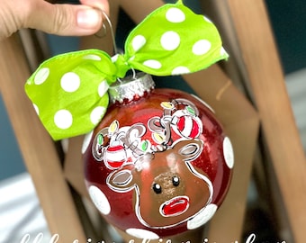 Rudolph ornament shatterproof handpainted tangled lights