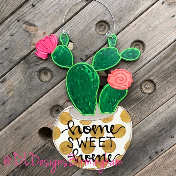 cactus door hanger personalized home sweet home