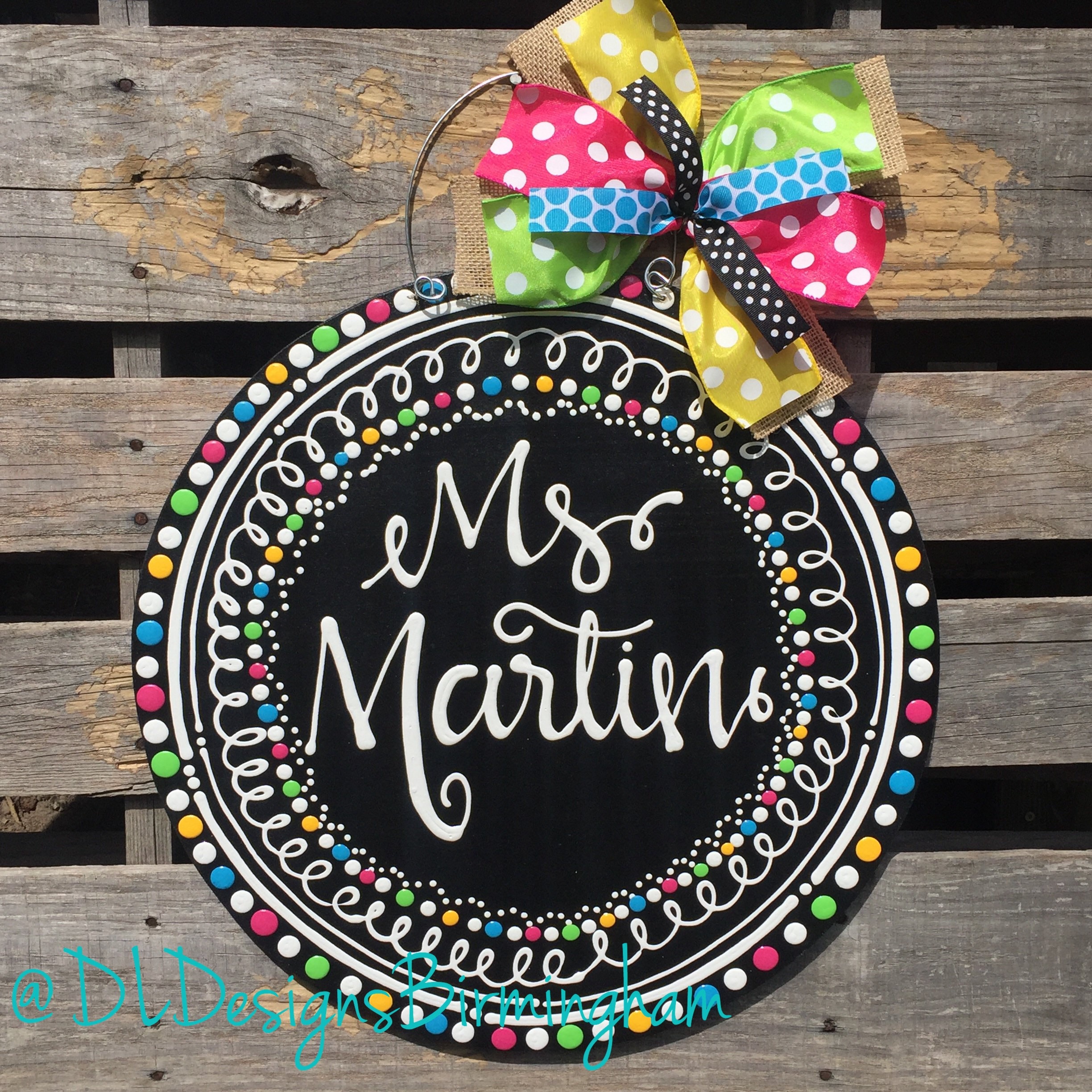 Teacher Door Hanger Wreath Hand Lettered Circle Chalkboard