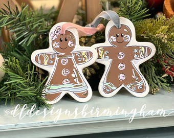 Gingerbread house ornament plastic handpainted hand lettered hand painted ceramic pastel