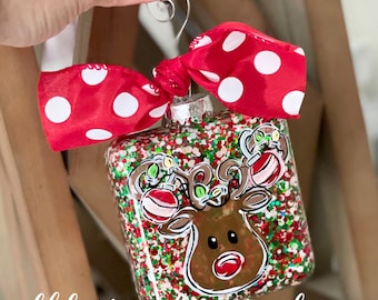 Rudolph ornament glass handpainted tangled lights