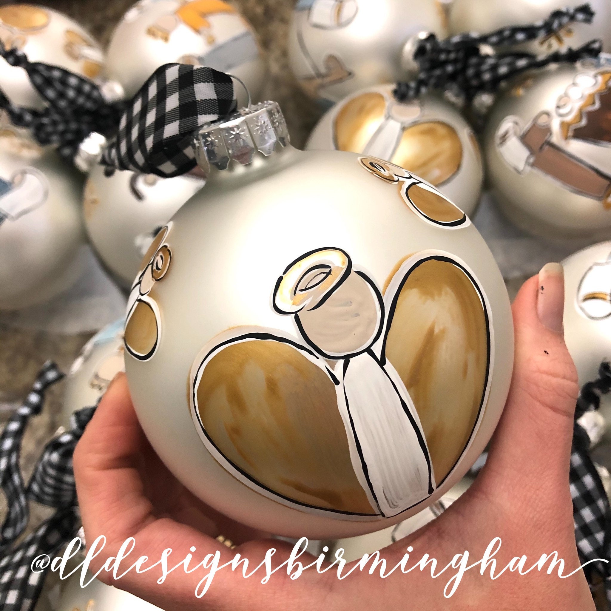 Nativity ornament set glass handpainted white glass