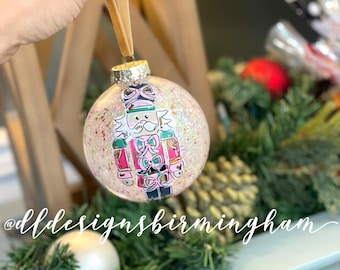 Nutcracker christmas ornament speckled glitter hand painted custom personalized