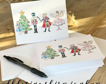 Nutcracker painting notecards blank inside thank you cards set of 5 mouse king sugar plum fairy Clara
