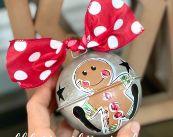 Gingerbread boy girl ornament bell hand painted galvanized  metal believe
