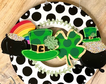 St Patrick's Day door hanger attachments hat with clover, 4 leaf clover, shamrock, leprechaun, rainbow