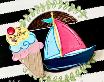 Summer door hanger attachment ice cream, sailboat interchangeable