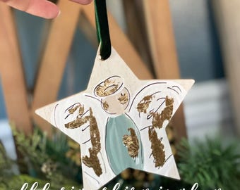 angel ornament wood handpainted gold leaf star