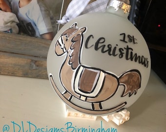 Baby First christmas ornament rocking horse personalized baby announcement