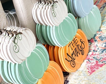 pumpkin stack door hanger hand painted cream, green, orange, blue
