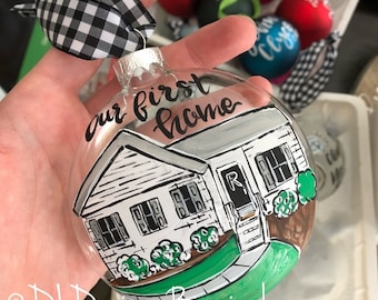 Custom our first home ornament hand painted house ornament