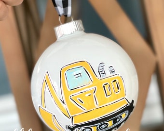 Excavator ornament Christmas glass hand painted custom personalized