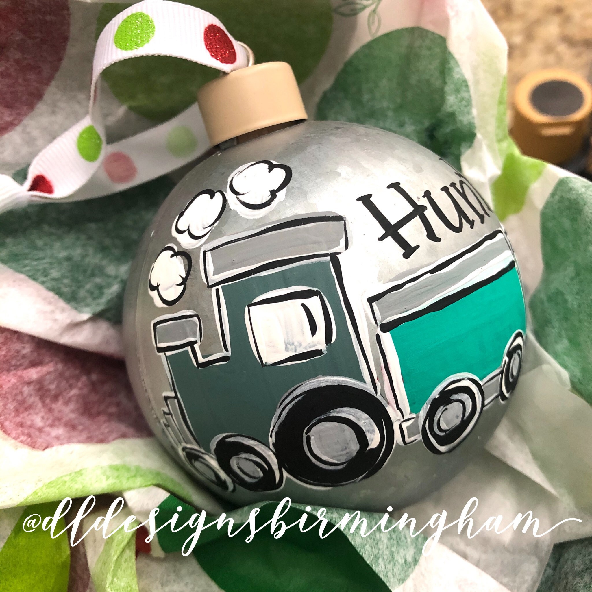 Train ornament hand painted galvanized metal ornament personalized