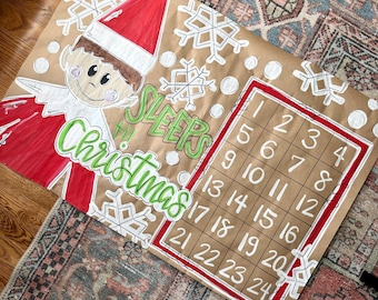 Christmas elf banner sleeps til Christmas countdown BOY or GIRL
