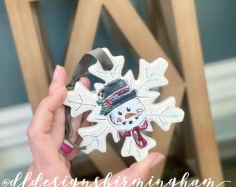 Snowman ornament handpainted ceramic ornament gingham Christmas