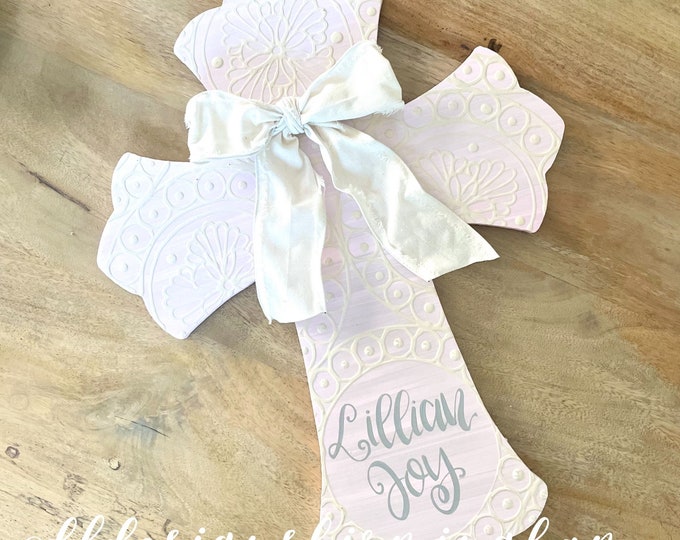 Featured listing image: Custom colors Personalized girls nursery, shower, or hospital door cross pink and gray, pink and cream, custom colors