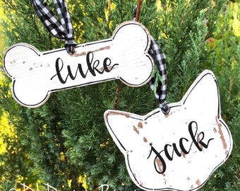 Cat dog pet ornament wood