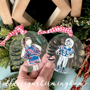 sports ornament custom colors hand painted acrylic football baseball soccer cheer basketball