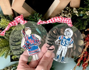 sports ornament custom colors hand painted acrylic football baseball soccer cheer basketball