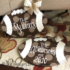 Football Door hanger personalized hand lettered polka dots