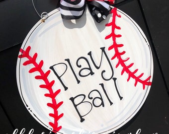 Baseball Door hanger hand painted hand lettered custom personalized play ball