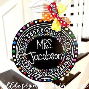 teacher door hanger wreath hand lettered circle chalkboard brights classroom decor