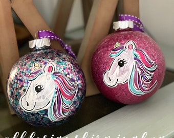 Unicorn glitter ornament girl personalized