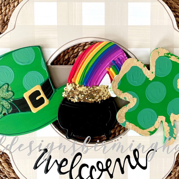 St Patrick's Day door hanger attachments hat with clover, 4 leaf clover, shamrock, leprechaun, leopard print