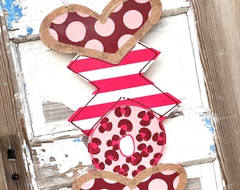 Valentine's Day XO Heart Door Hanger conversation hearts leopard, stripes, polka dots boho color