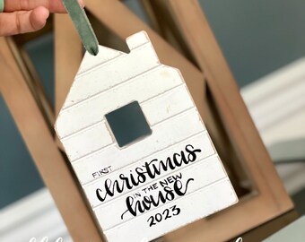 new house ornament first christmas in new house wood ornament handpainted hand lettered