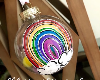 Rainbow ornament plastic handpainted hand lettered hand painted shatterproof