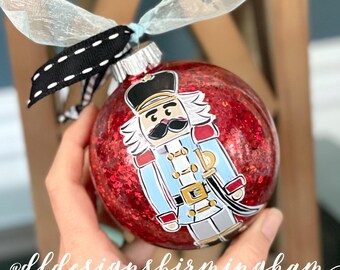 Nutcracker christmas ornament red glitter ornament shatterproof  hand painted custom personalized
