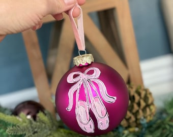 Ballerina ornament girl ballet slippers pink personalized hand painted hand lettered