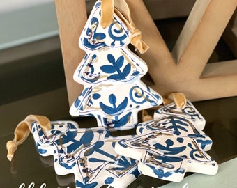 Blue and white Christmas tree ornament ceramic hand-painted