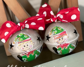 elf ornament bell hand painted galvanized  metal believe