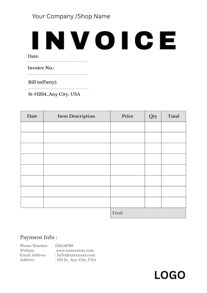 Editable Invoice Template, Canva Invoice, Small Business Invoice ...