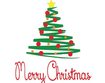 Merry Christmas with Christmas Tree, svg, gsp, dxf, Files for Silhouette & Cricut, Instant Download