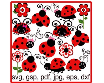 SVG 10 Ladybugs, 4 Flowers, svg, gsp packet