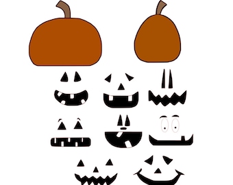 Build a Jack-O-Lantern, 2 Pumpkins, 8 Faces, svg, gsp, dxf, Files for Silhouette & Cricut, Instant Download