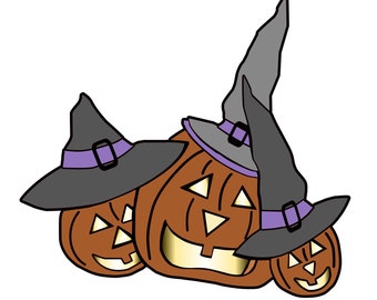 3 Files of Halloween Pumpkins with Witch's Hats, svg, gsp, dxf, Files for Silhouette & Cricut, Instant Download