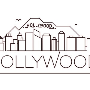 SVG, SAP-bestanden, unieke lineaire skyline van Hollywood, Californië afbeelding 2