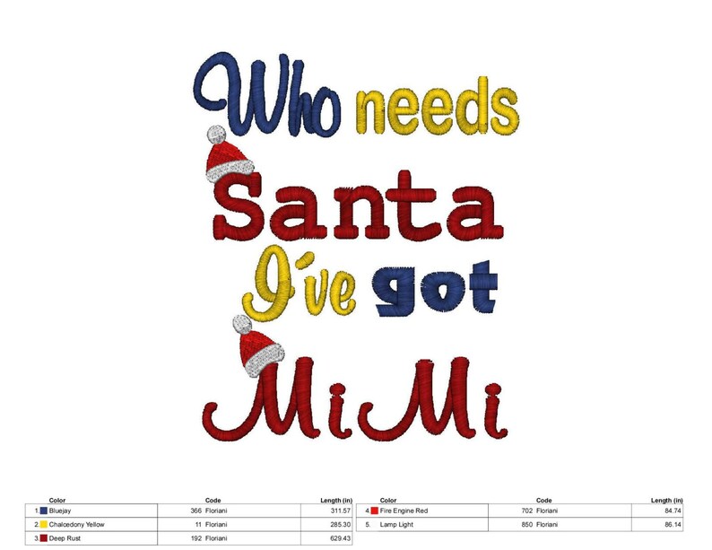 Who Needs Santa, I've Got Mimi, Machine Embroidery Design, 3 Sizes image 2