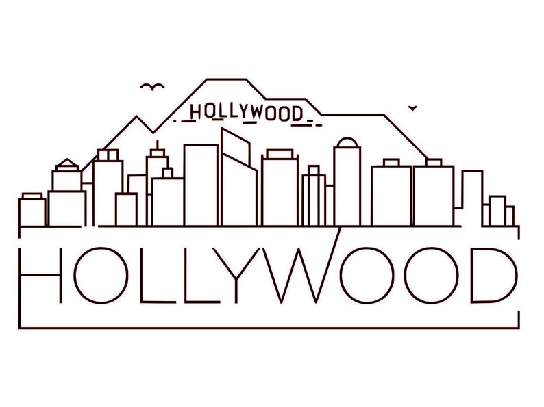 SVG, SAP-bestanden, unieke lineaire skyline van Hollywood, Californië afbeelding 1
